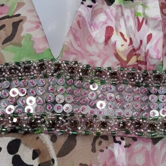 la femme Paris Womens Silk Cocktail Dress Size 6 Animal Print Beaded Fairy Mini - Picture 12 of 13